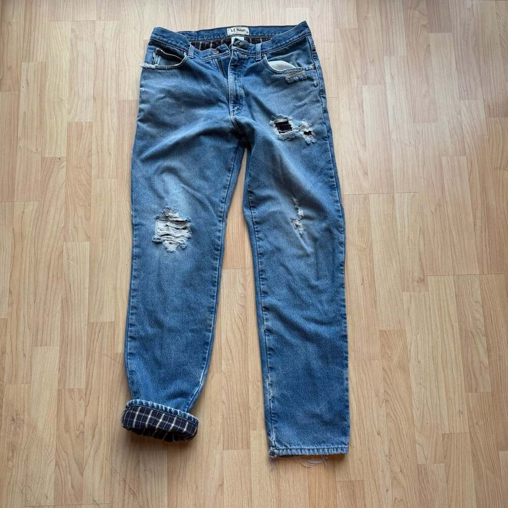 L.L. Bean Classic Fit Flannel Lined Distressed Denim Jeans Mens 33x34 Y2K
